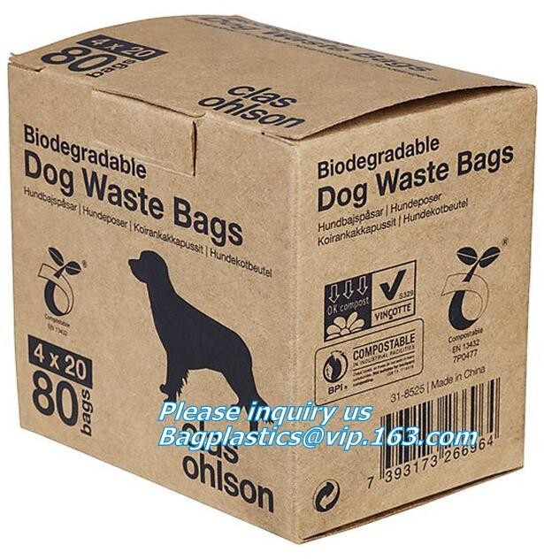 cornstarch made biodegradable compostable dog poop bags custom printed